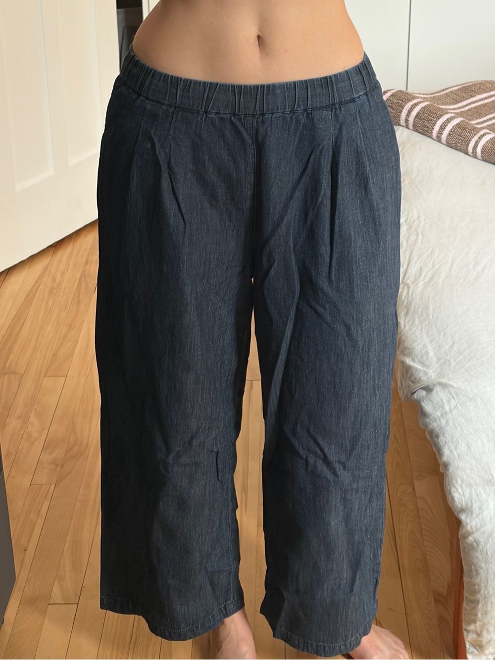 Muji Indigo Wide-Leg Cropped Pants